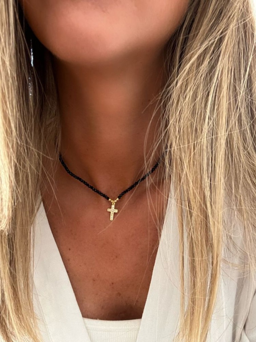 Collares Soberana | Collar Onix Cruz Gold